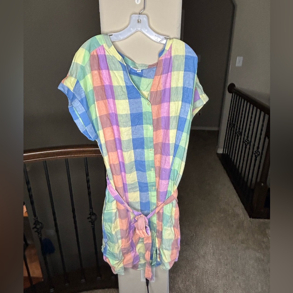 GAP Pastel Plaid Midi Dress with Tie Waist